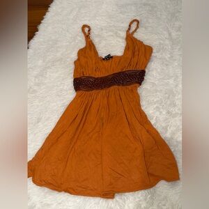 Sky Orange Sleeveless Dress with Braided Waist
